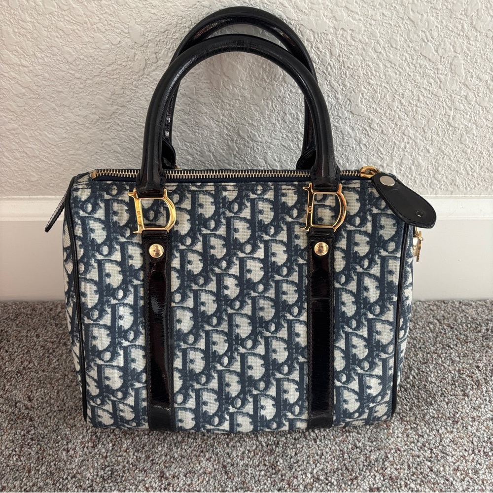 Christian Dior Trotter Canvas Boston Bag Navy Authentic vintage